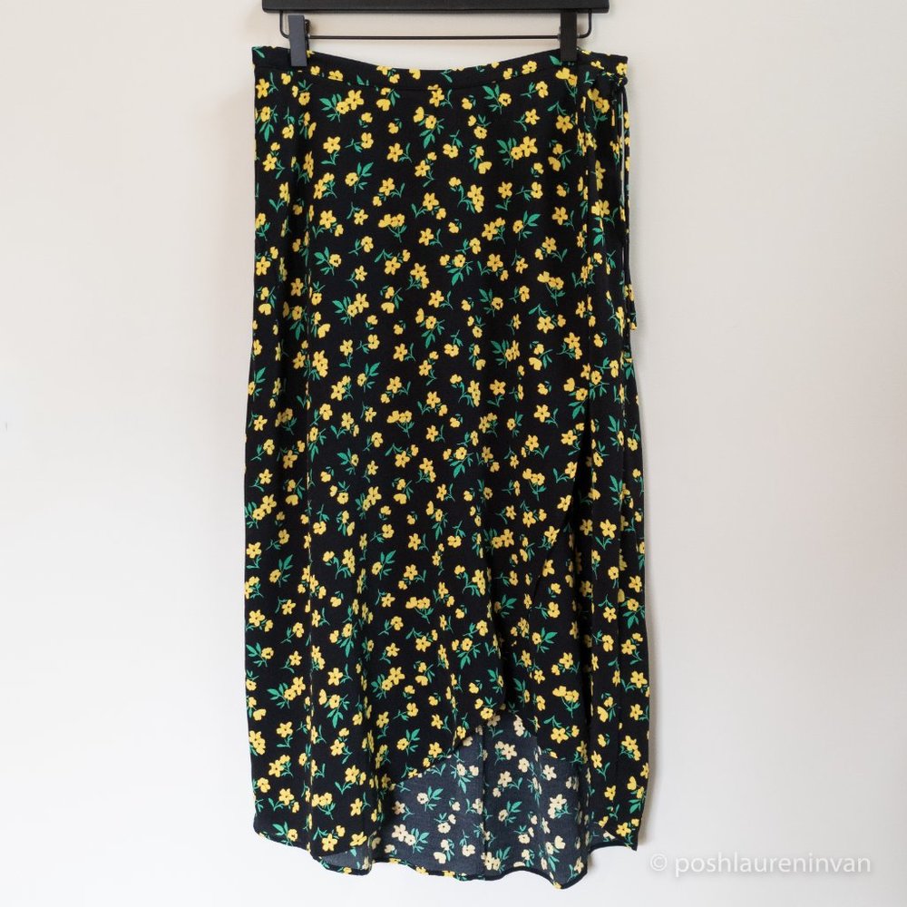 Marks & Spencer Floral Print Midi Skirt US 8 Women NWT Black Yellow 90s Style